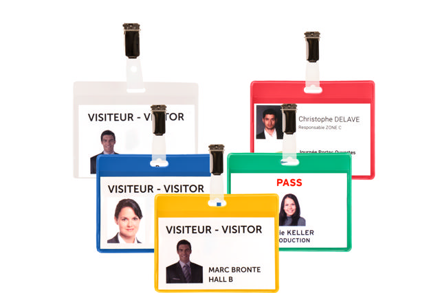 Kit badge visiteur, PVC, avec clips et inserts