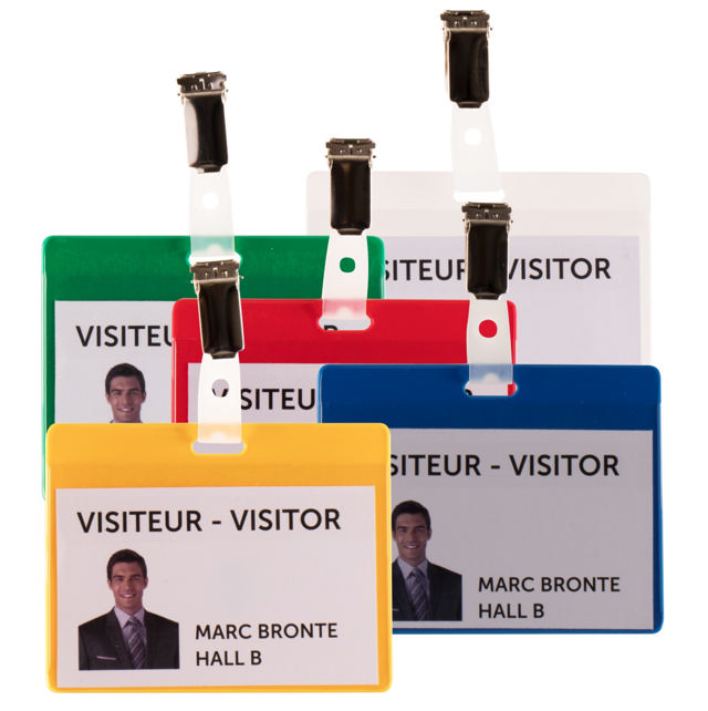Kit badge visiteur, PVC, avec clips et inserts