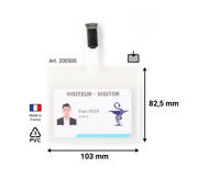 Kit badge visiteur, PVC, avec clips et inserts
