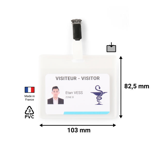 Kit badge visiteur, PVC, avec clips et inserts