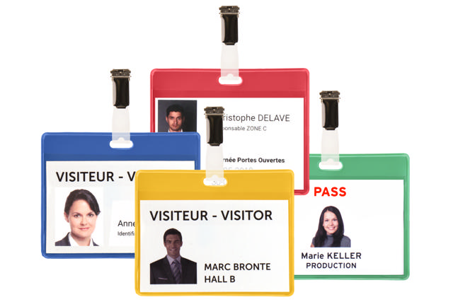 Kit badge visiteur, PVC, avec clips et inserts
